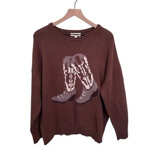 J.O.A. Western Cowboy Boot Graphic Crewneck Knit Sweater